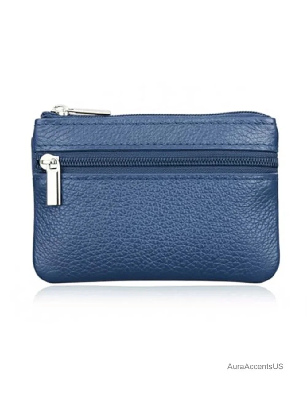 Genuine Leather Coin Purse with Zipper and Key Ring Mini Change Pouch